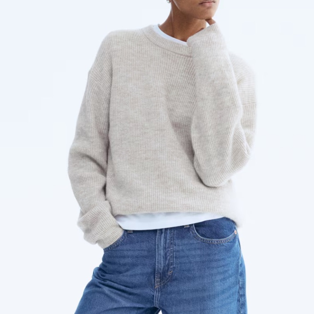 H&M Cable Knit Cropped Sweater - Speckled Cream Beige